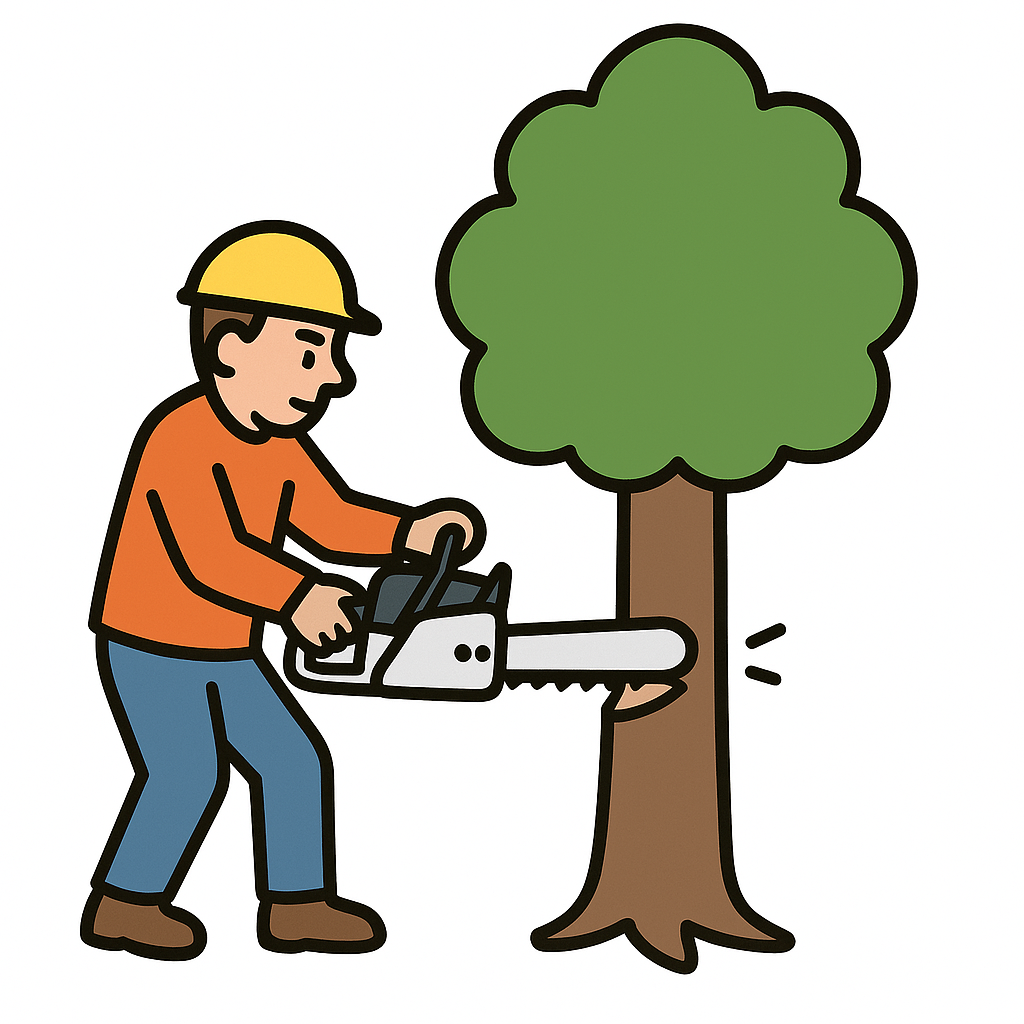 Image showing a person cutting a tree with a chainsaw.