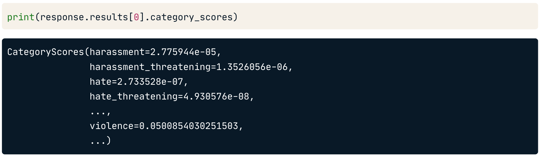 Extracting the category_scores from the response
