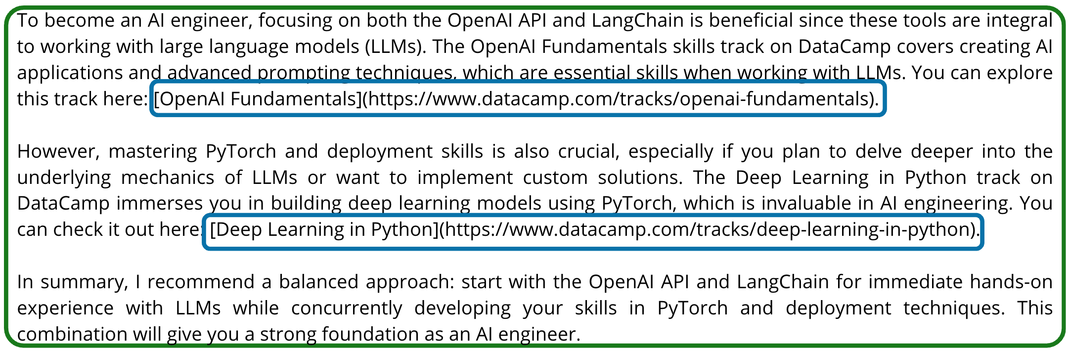 Chatbot reply highlighted