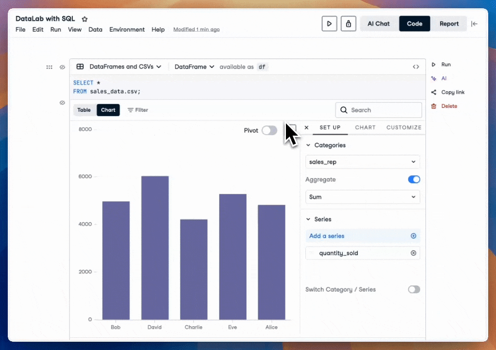 GIF of DataLab showing the aggregation options