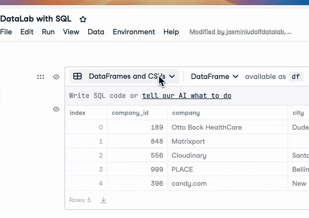 GIF of DataLab showing a sample dataset on query mode