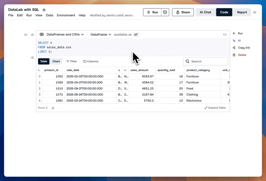 GIF of DataLab showing how to restore a version