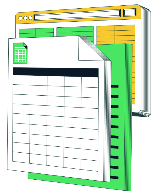 Illustration of digital files that resemble CSV files