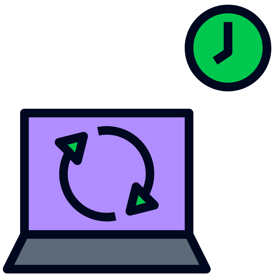 Image with a laptop and a clock illustrating regular updates