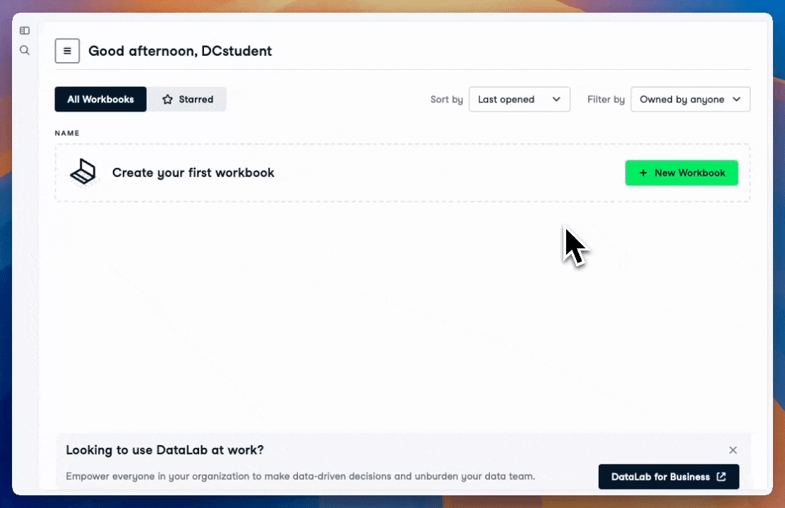 GIF of DataLab showing the new data source button