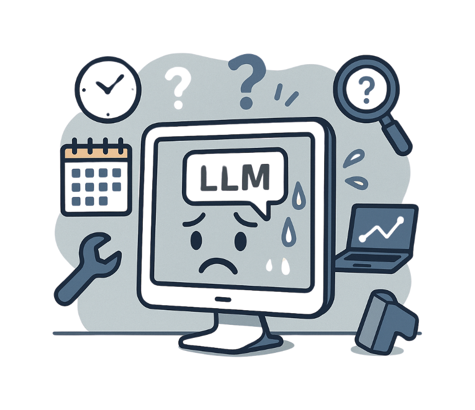 An LLM struggling with tasks that involve up-to-date information or the usage of external tools.