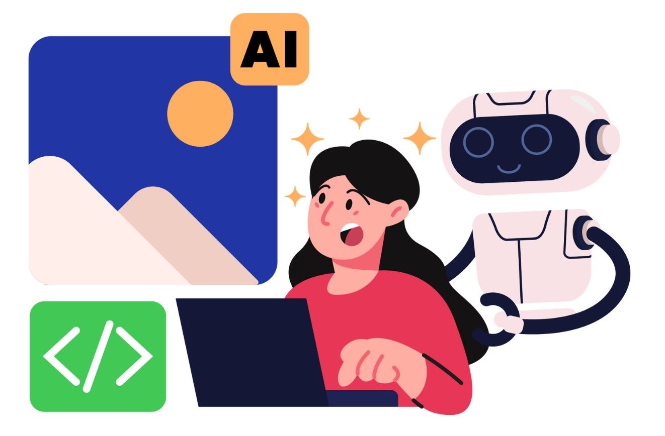 Person on a laptop learning to code with an AI assistant