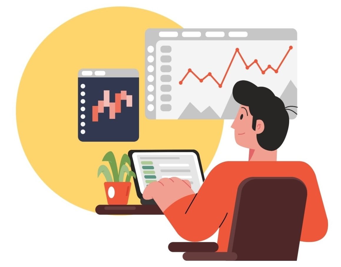 Person on a laptop looking at data