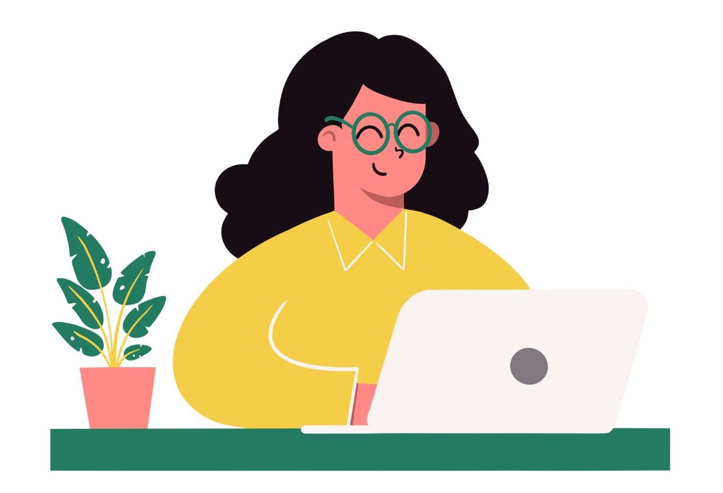 Happy person working on a laptop