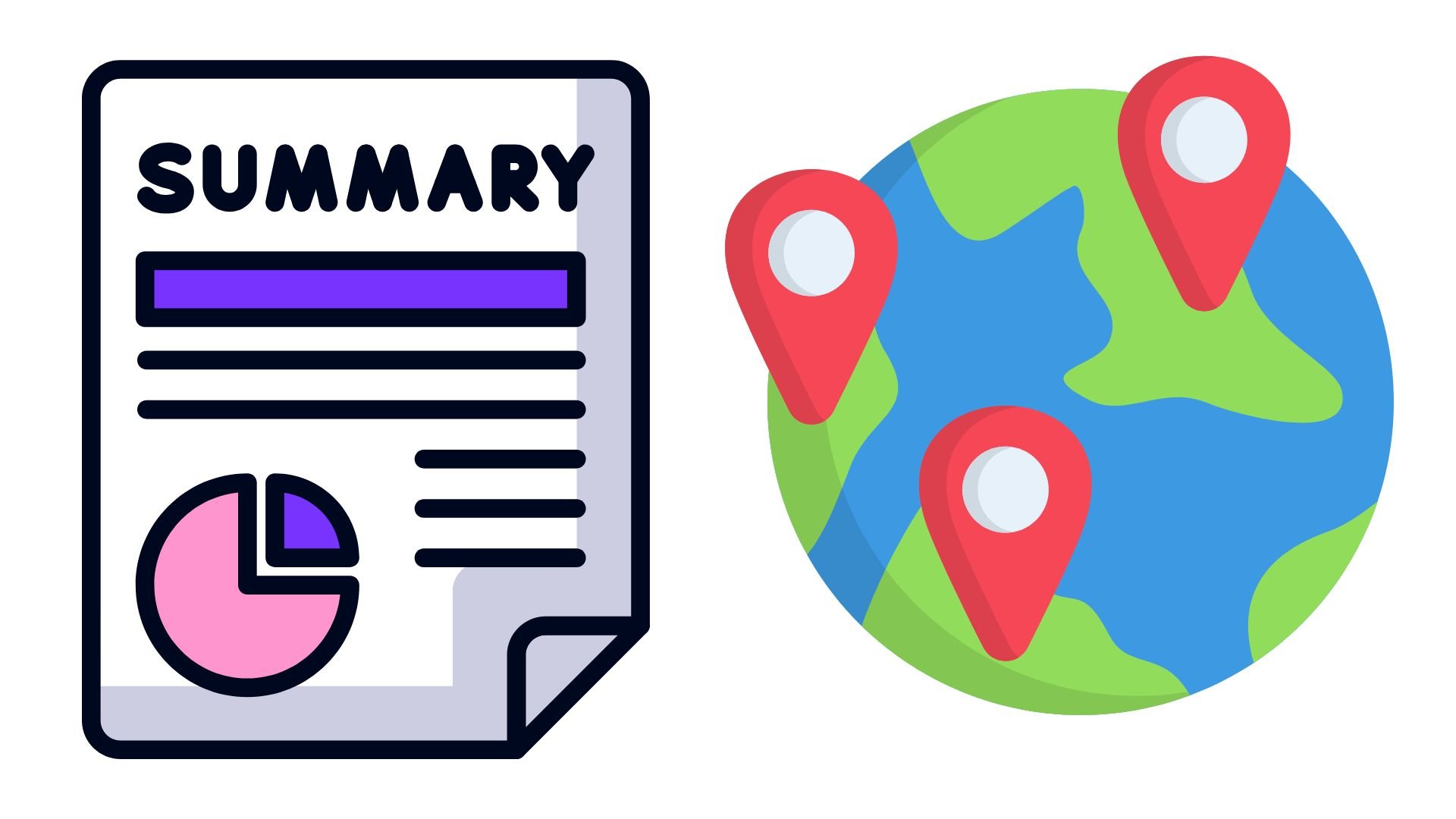 Illustration of a summary document and the globe