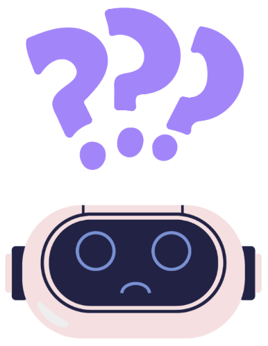 AI robot with question marks indicating they don't know