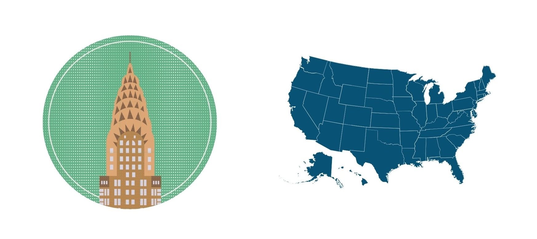 New york skyscraper and a map of the USA