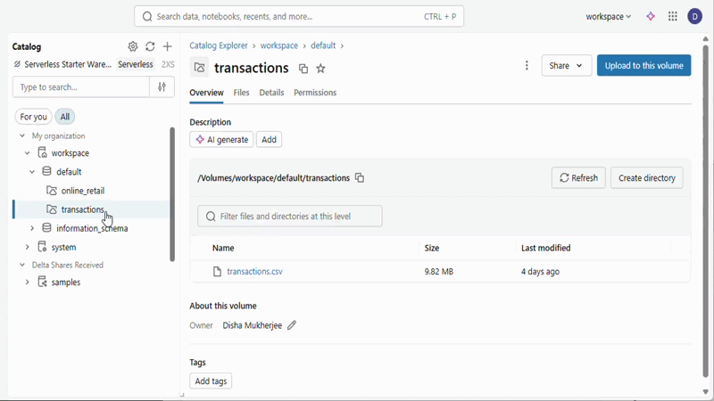 Preview table of customer transactions