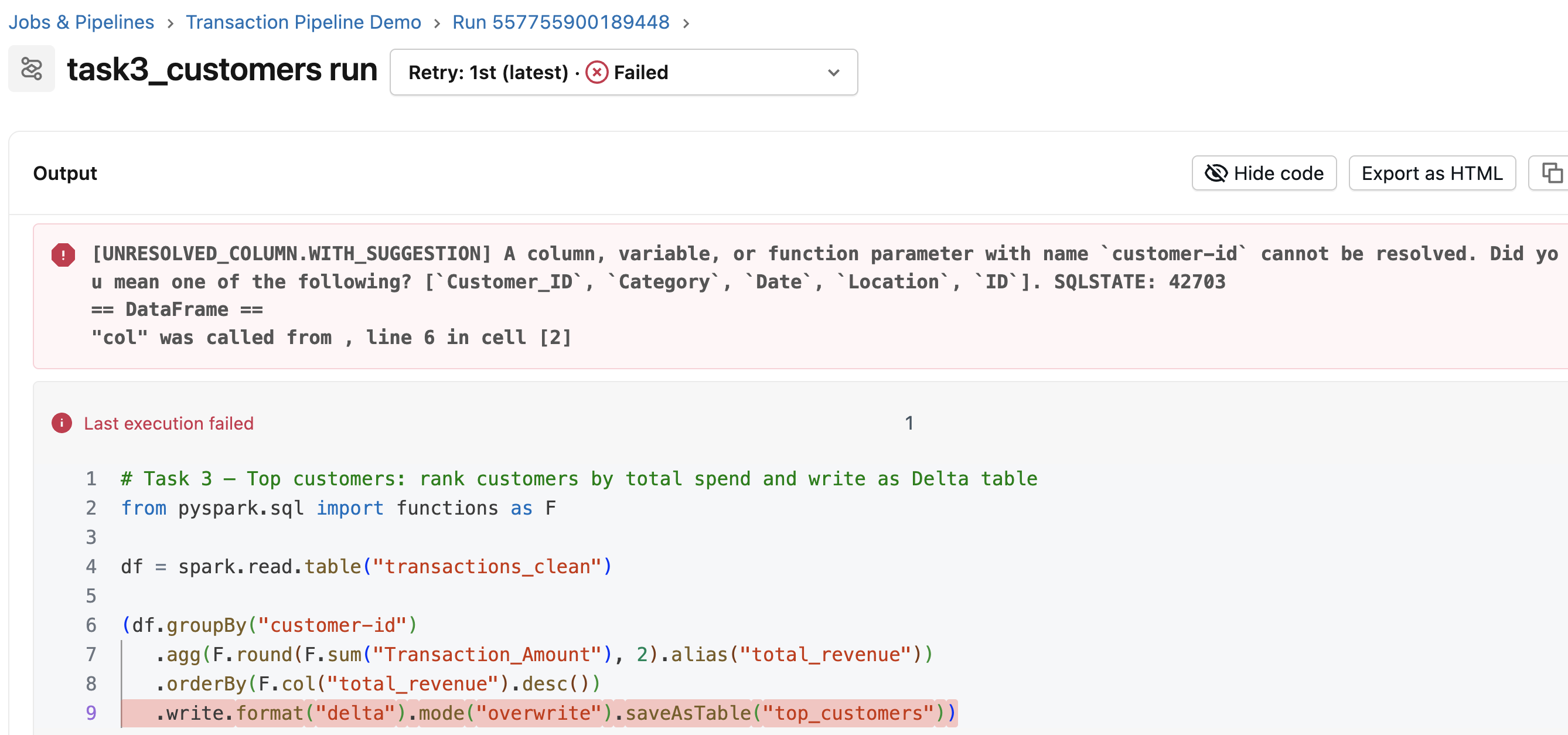 Checking an error in task three