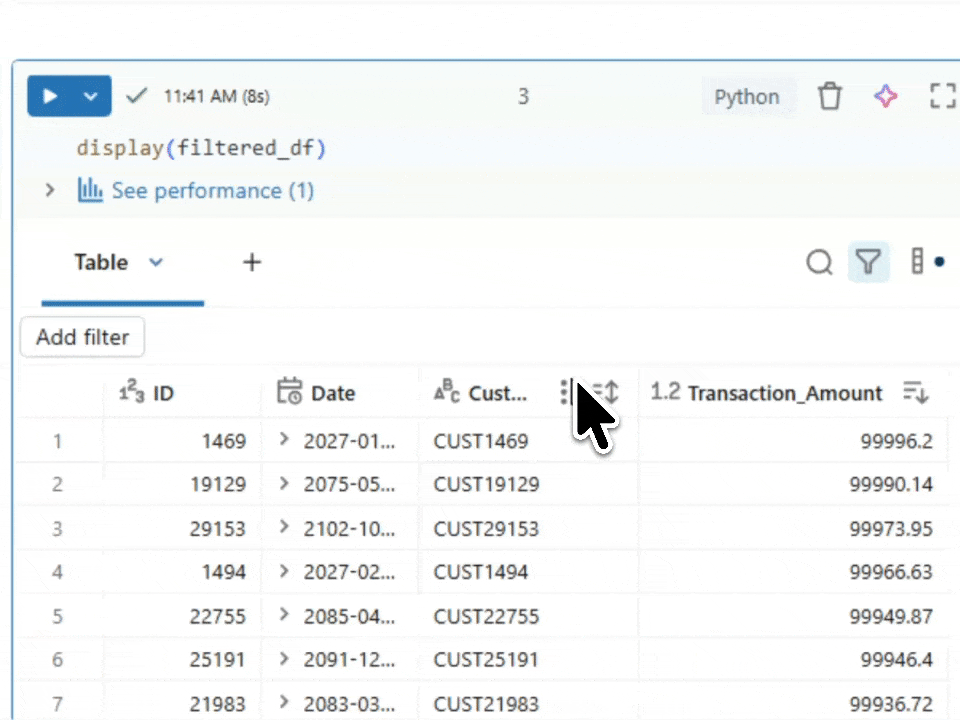 GIF showing interactive table with sorting and searching