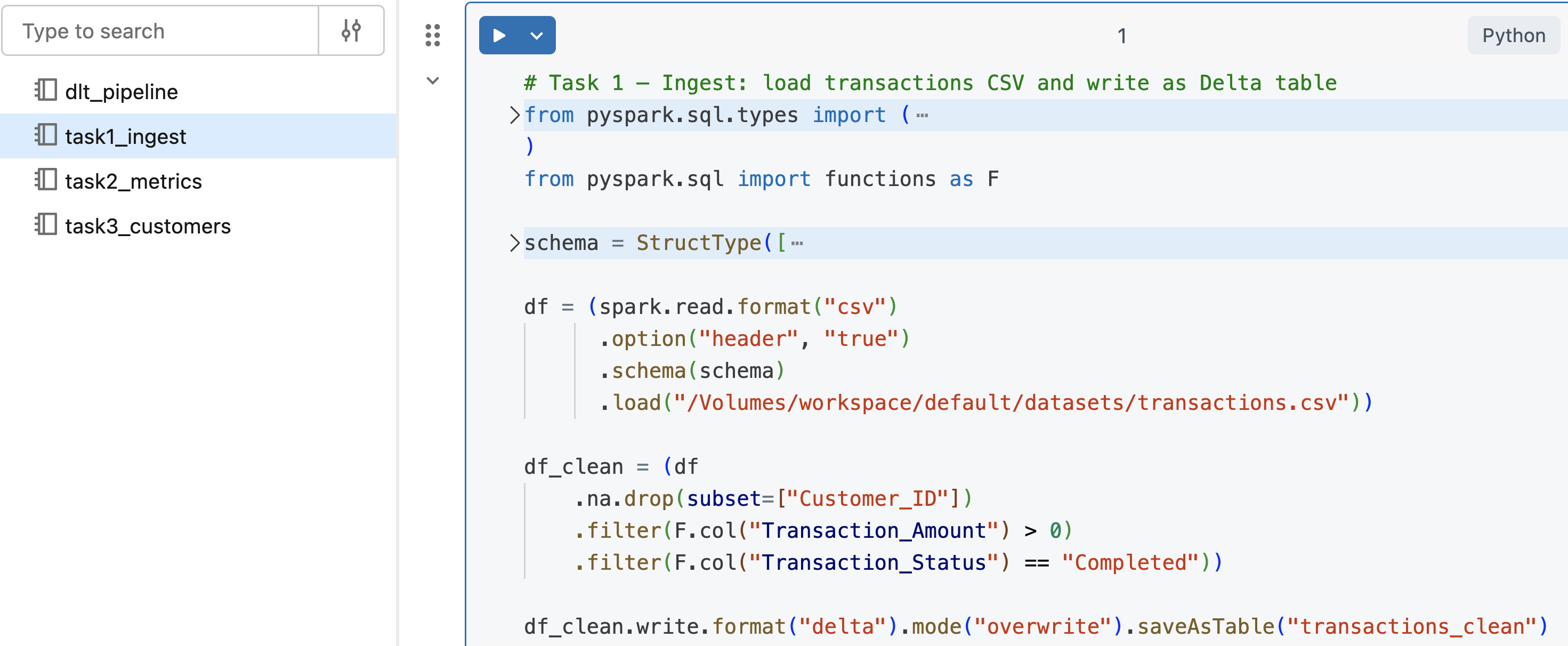 task1_ingest: load and clean