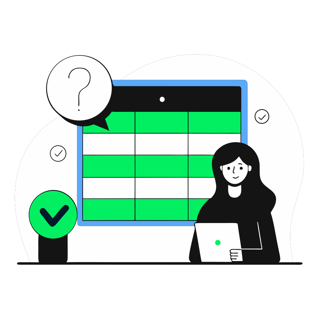 recraft: half: Spreadsheet-style evaluation dataset with columns for question, expected SQL, expected answer, organized test cases