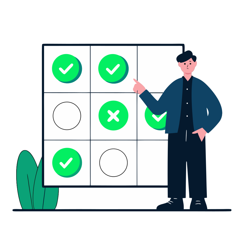 recraft: half: Decision matrix showing criteria for trusted assets - critical decisions, approved calculations, consistency required - with checkboxes and priority indicators
