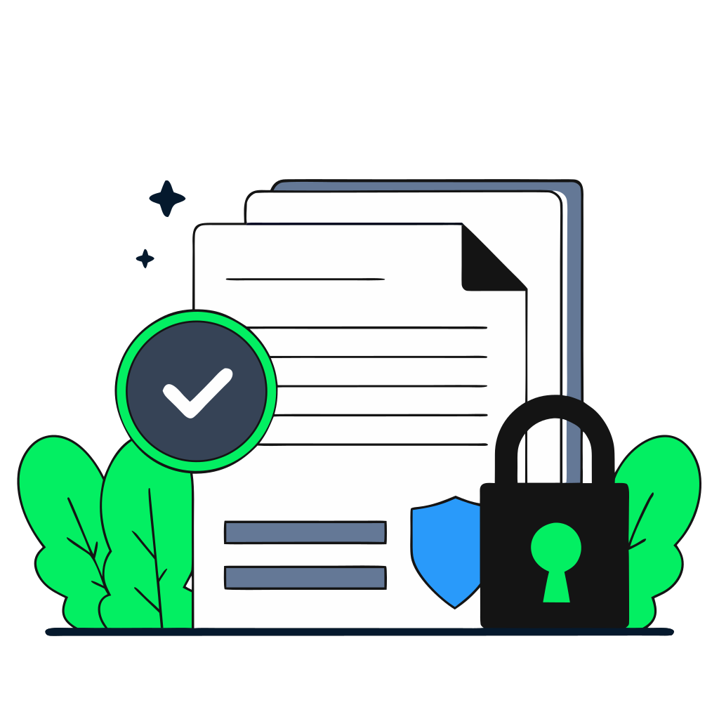 recraft: half: Official certified document with gold seal and checkmark, representing a trusted verified query, locked SQL formula, quality assurance stamp
