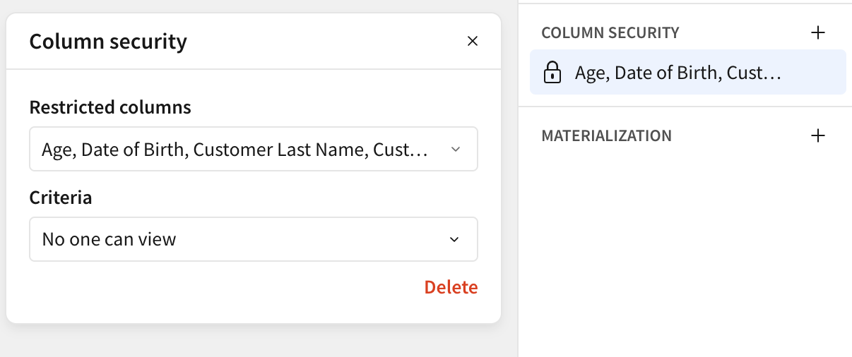 imagem sobre parâmetros e segurança em nível de coluna