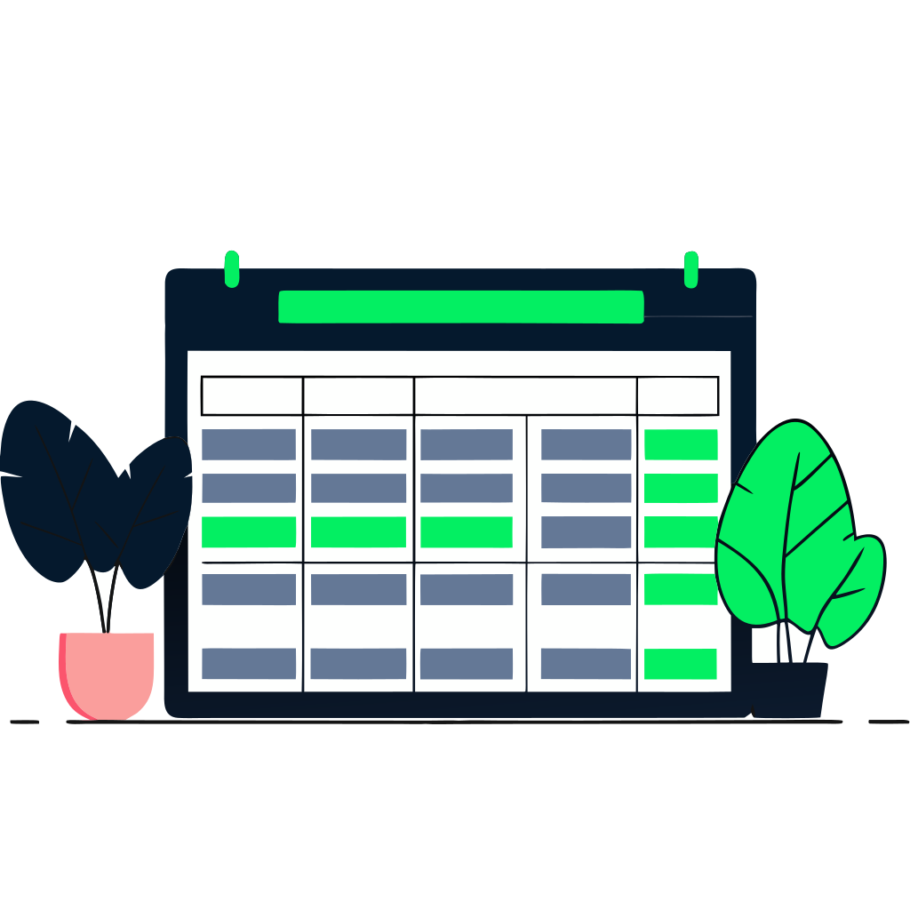 recraft: half: Um ícone de tabela única com linhas e colunas, fundo transparente