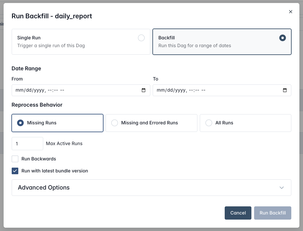 Airflow backfill UI