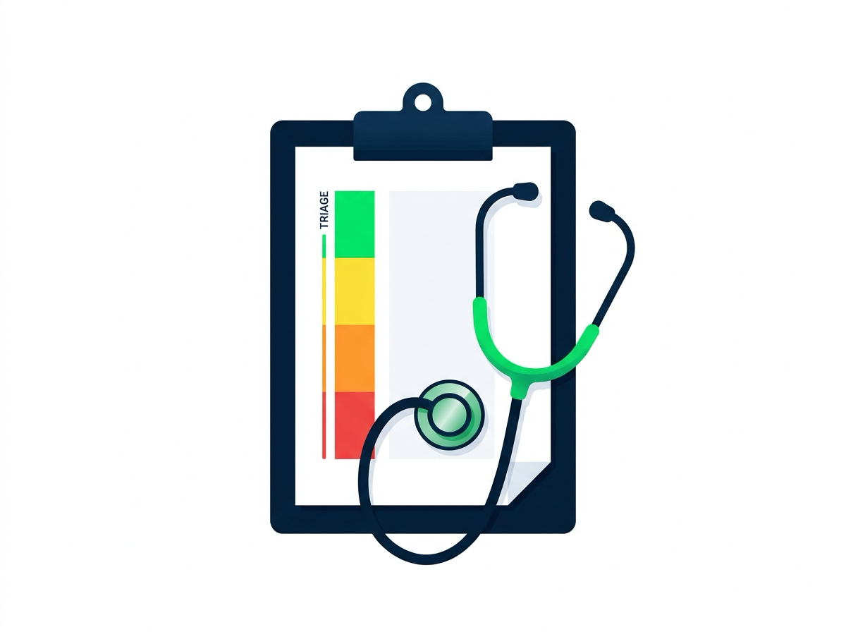 Emergency-room triage clipboard with colored priority bands and a stethoscope