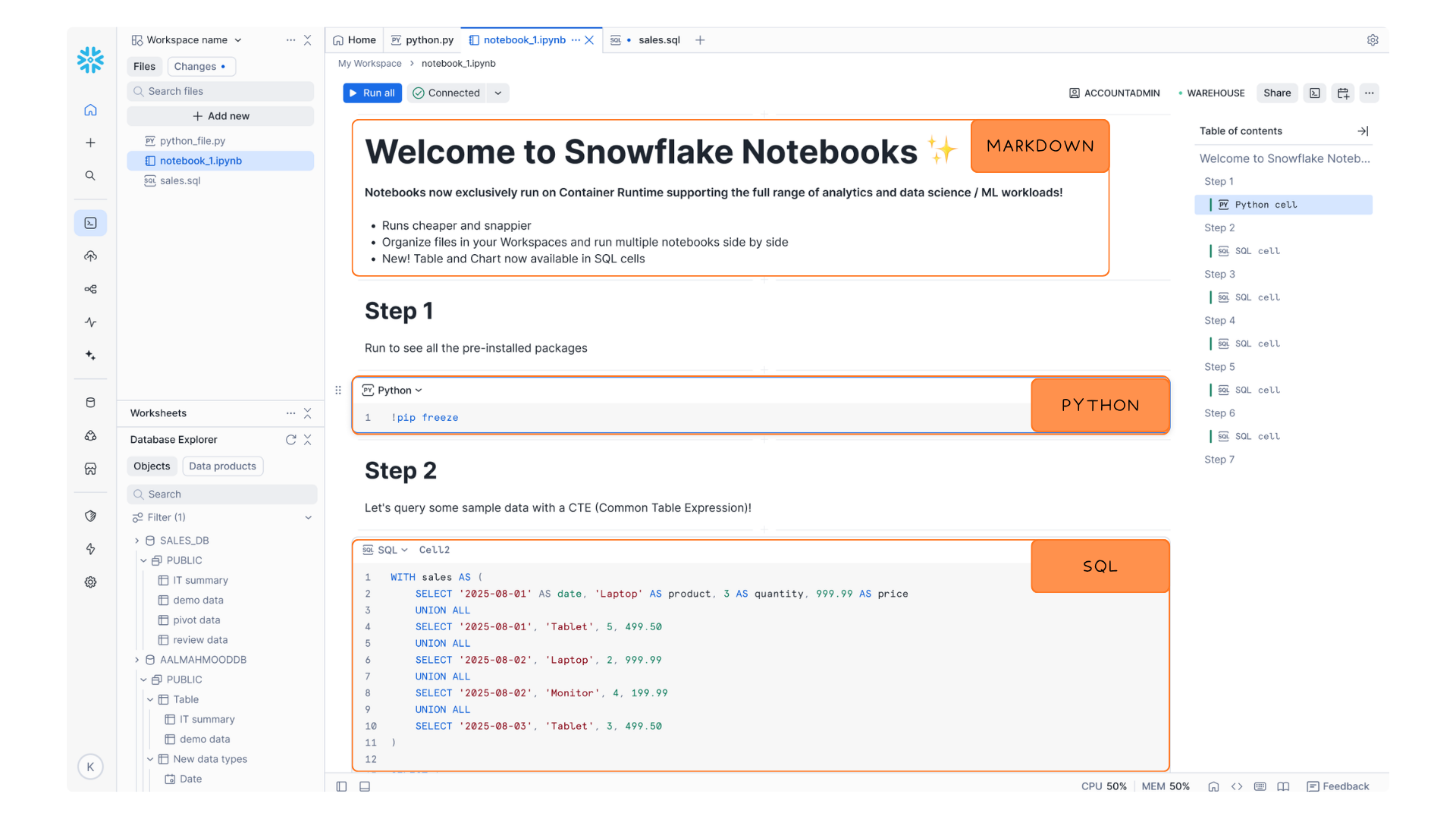 Snowflake notebooks with screenshot