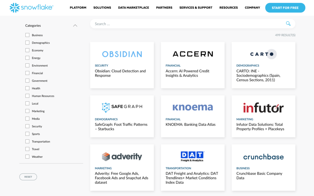 Snowflake marketplace screenshot