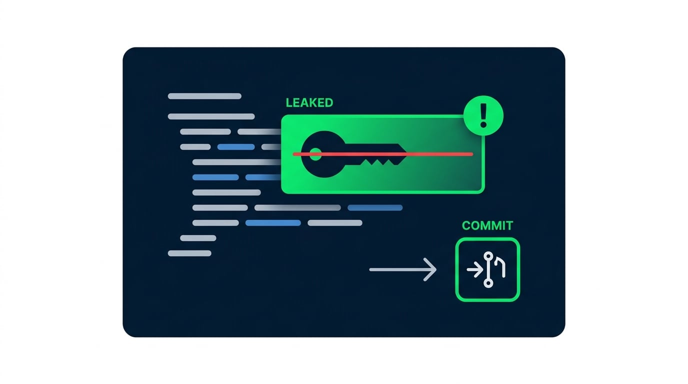 An AWS access key accidentally leaked inside a code commit, flagged as a security risk