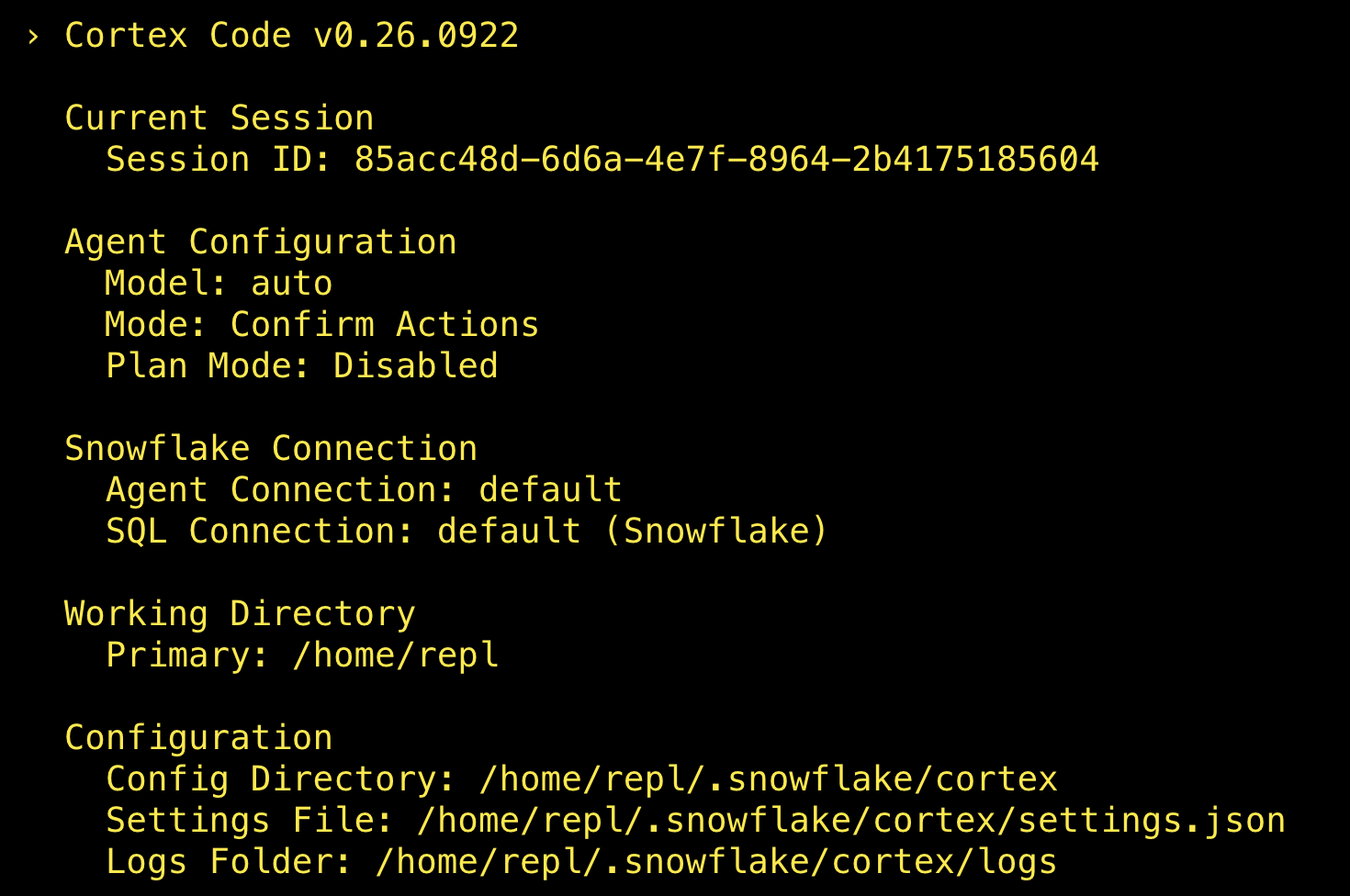 The status command output in CoCo