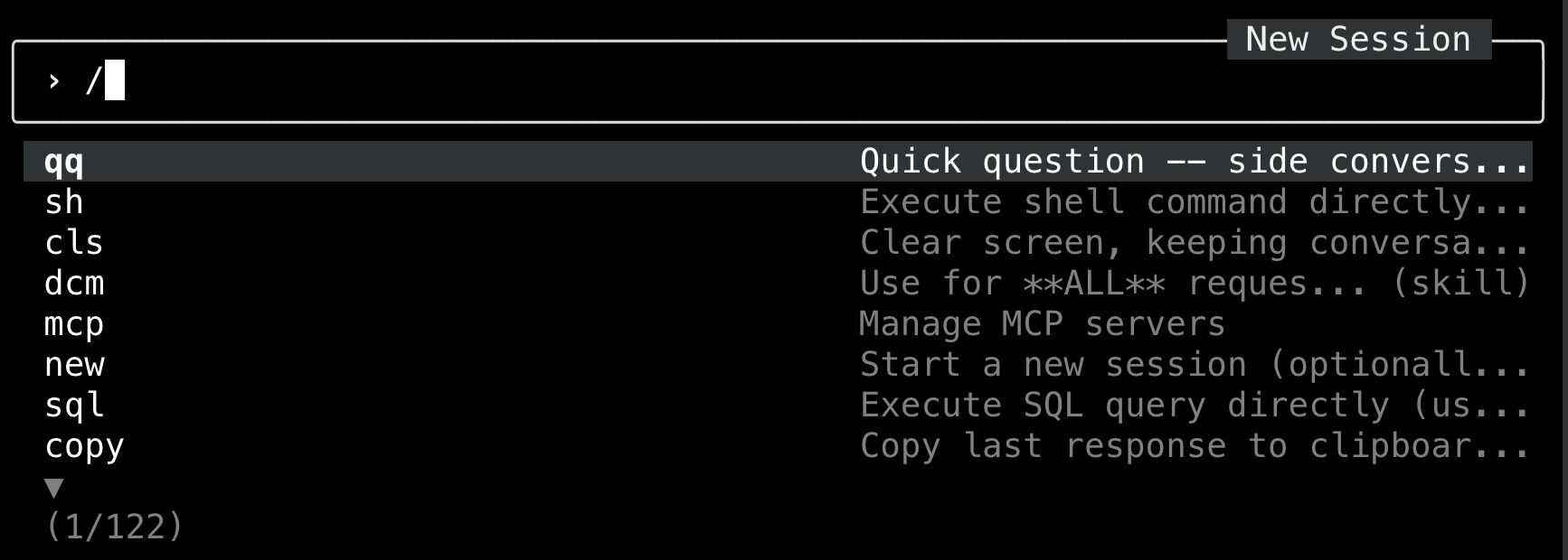 The slash command menu open in CoCo